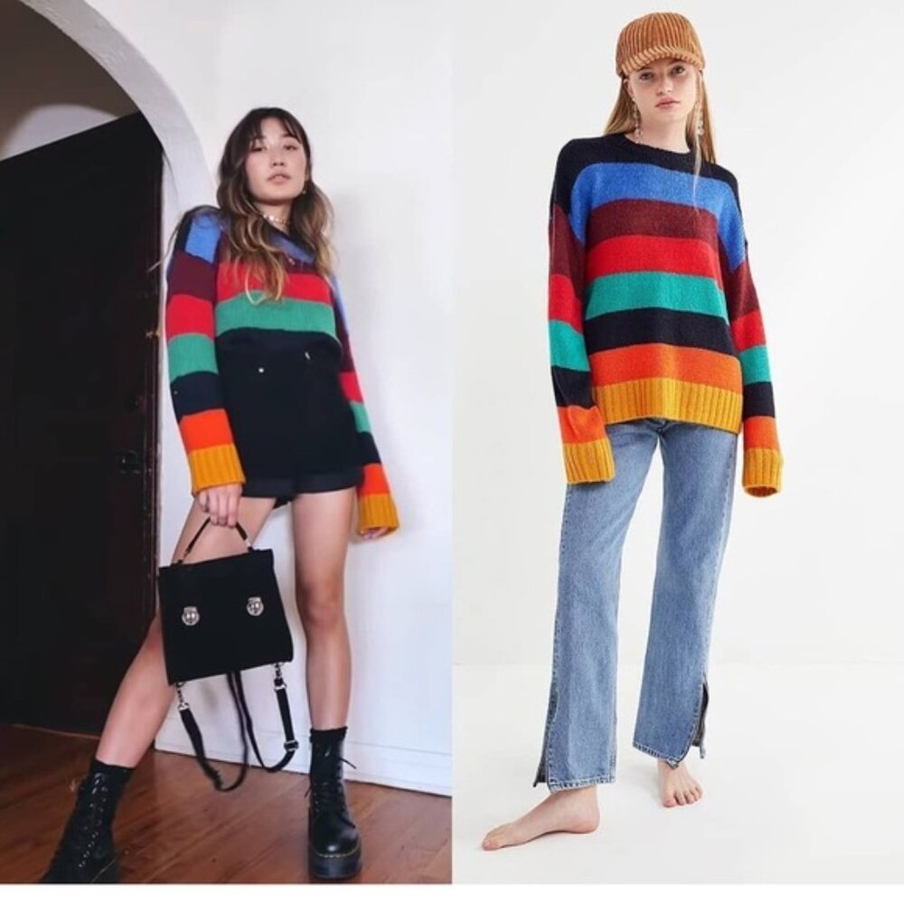 Urban Outfitters Bobby Boyfriend Striped Bold Multi-Color Sweater Size Small - Picture 1 of 12